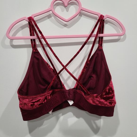 PINK Victoria's Secret Womens Sz L Burgundy Red Velvet Strappy Bralette Triangle - Picture 3 of 7